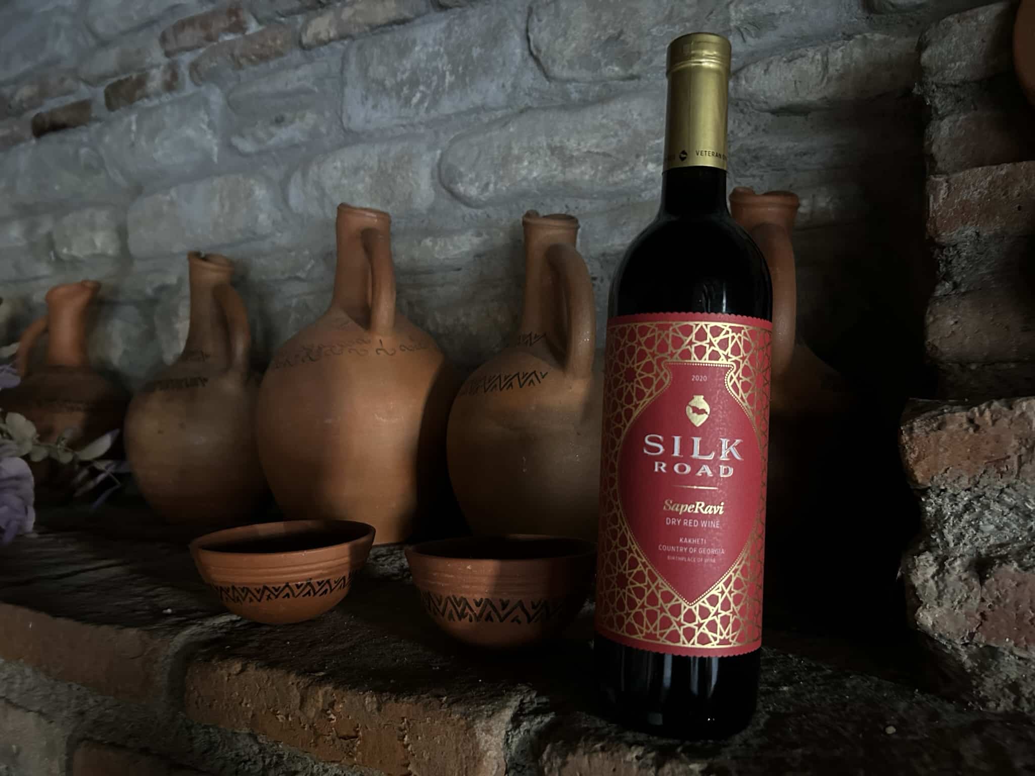 Silk Road Wines Saperavi with Clay Pots in the Background