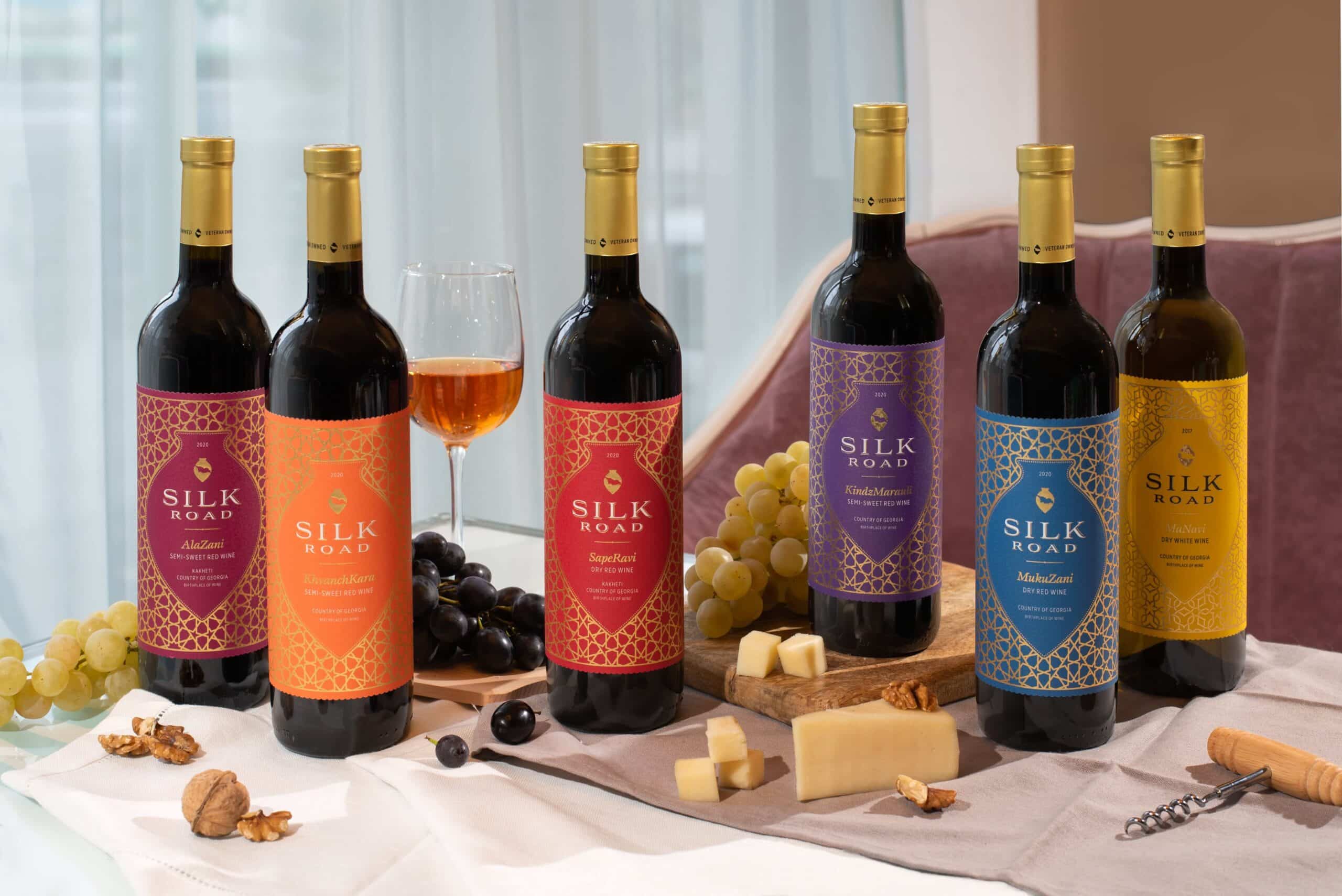 Bottles of Silk Road Wines at a Holiday Table Set Up